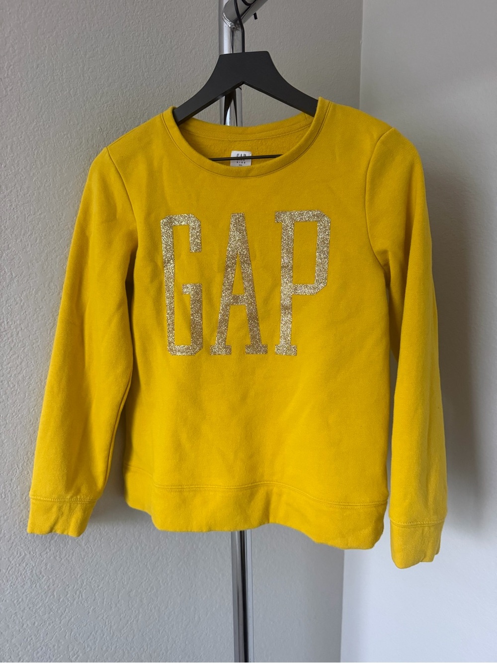 GAP Kids Bright Yellow Glitter Logo Crewneck Sweatshirt